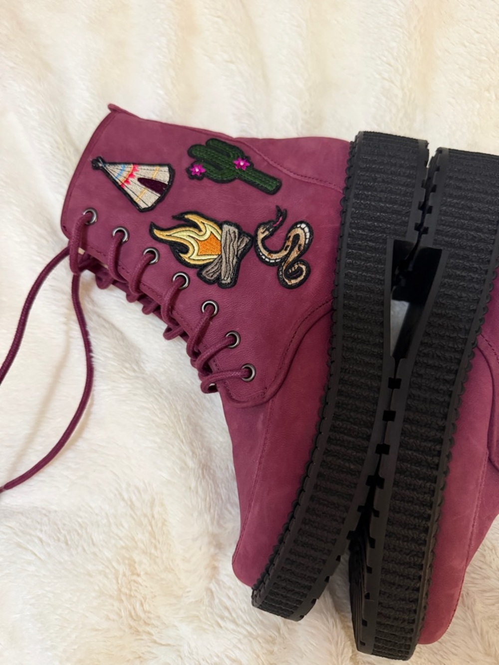 Katy Perry Collection The Natty Zip& Lace-Up Patches Ankle Boots Purple Sz 6.5 View 5